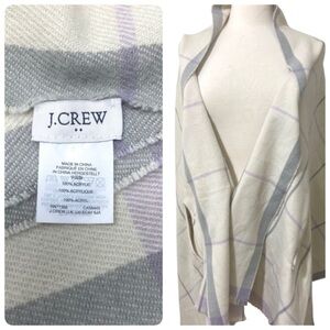 J. Crew Oversized Comfy Cream/Gray/Lilac Cape Blanket Scarf Shawl Arm Holes